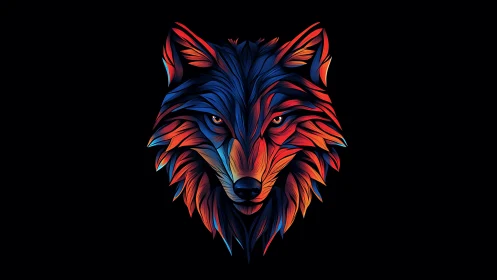 Neon wolf portrait glows in layered abstract gradients.