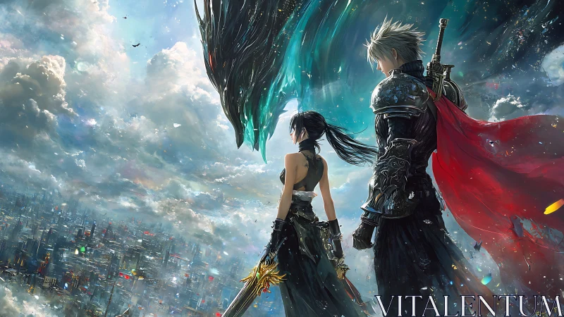 Two brave heroes share a quiet moment above the city.