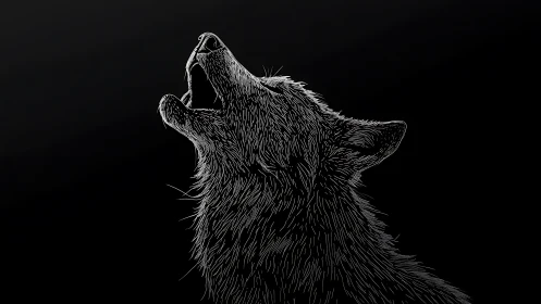 Silver lines carve a lone wolf’s howl from the darkness