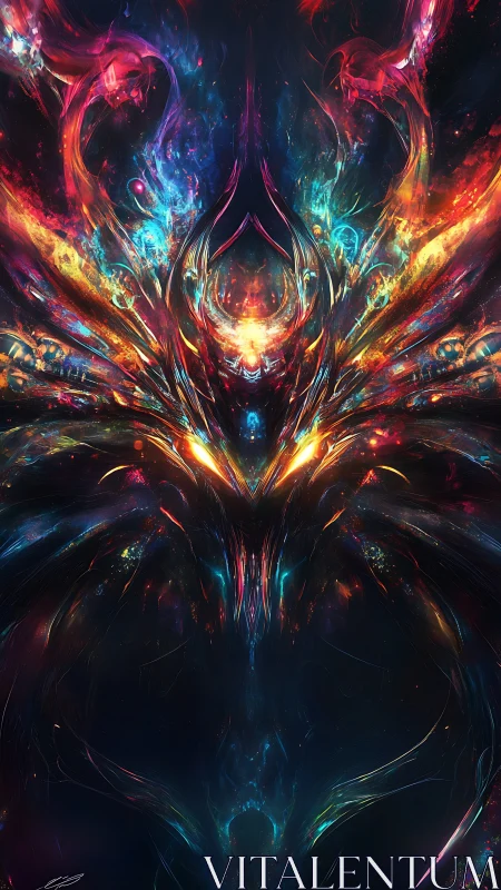 Cosmic fire demon portrait in neon spectral vortex blaze.