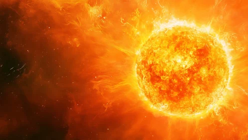 Solar photosphere rendered with dynamic coronal plasma flare detail