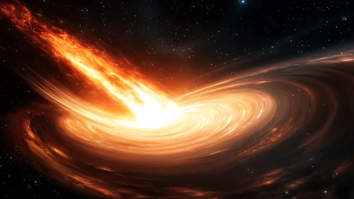 Blazing stellar jet tears across a glowing galactic vortex