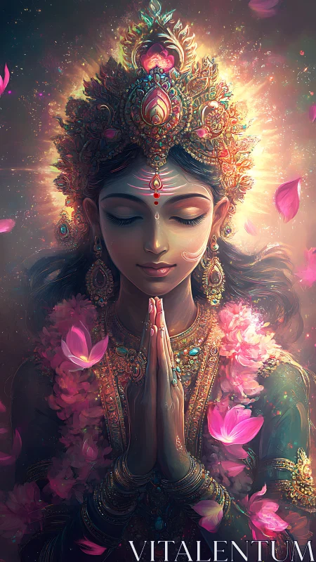 Lotus crowned serenity gathers galaxies into prayer