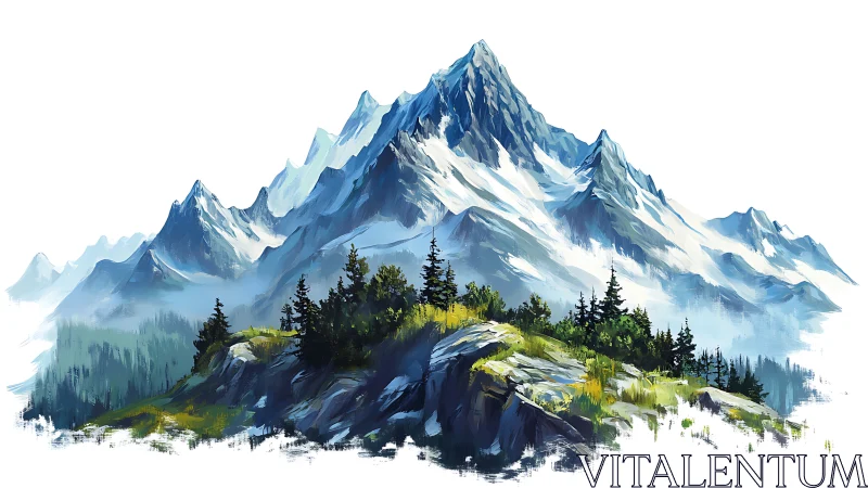 Expressive alpine ridge rendered in dynamic digital brushwork