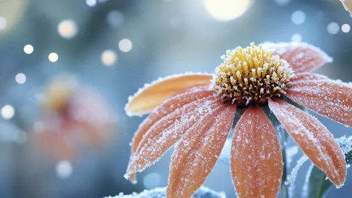 Frost-Kissed Coneflower Blooming in Winter's Crystalline Embrace
