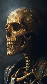 Golden warborn skeleton in tattered armor of forgotten dusk.
