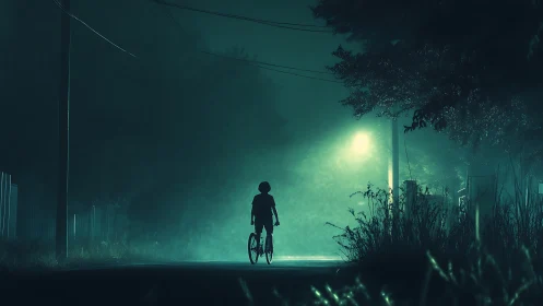 A Solitary Rider Journeys Through Enchanted Nighttime Streets