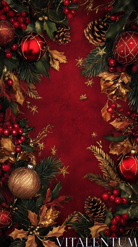 Christmas ornaments border frames textured red background