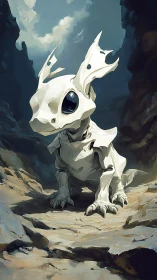 Bone-plated hatchling dragon rendered in stylized canyon chiaroscuro