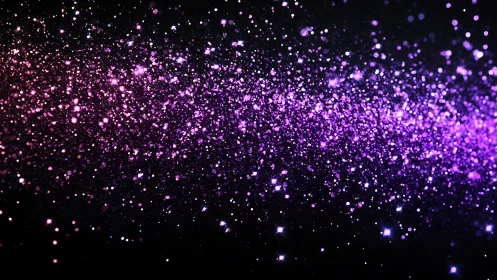 Iridescent violet glitter stream on deep black void background.