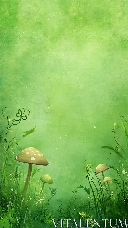 Whimsical mushroom glade breathing soft green daydreams.