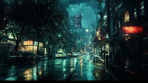Neon rainfall teaches the midnight city how to shimmer