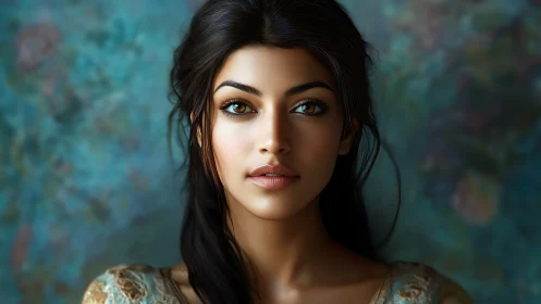 Digital portrait shows centered woman against blurred backdrop