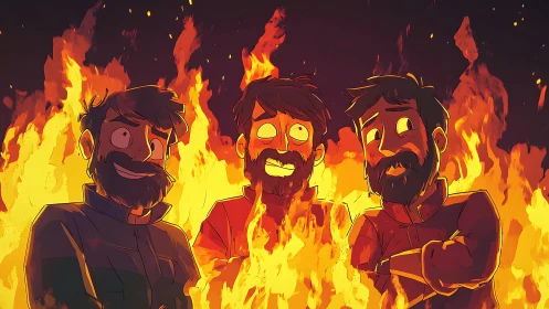 Three Figures Engulfed in Blazing Inferno.