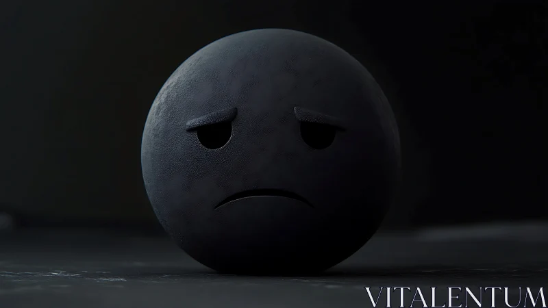 Textured matte sad emoji sphere under low key lighting.