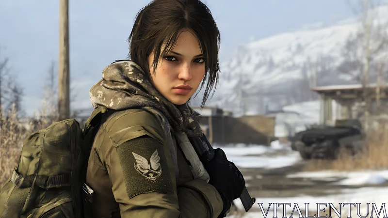 Winter patrol scout stands guard in frost-bitten silence.