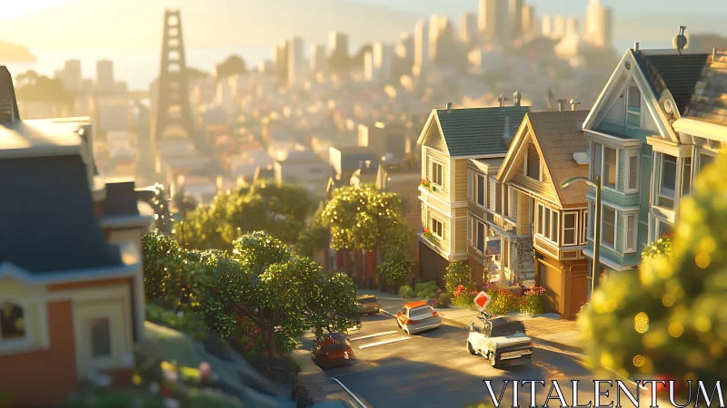 Digital rendering shows sunlit hillside street in cityscape