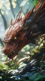 Fiery forest dragon prowls through dappled morning light.