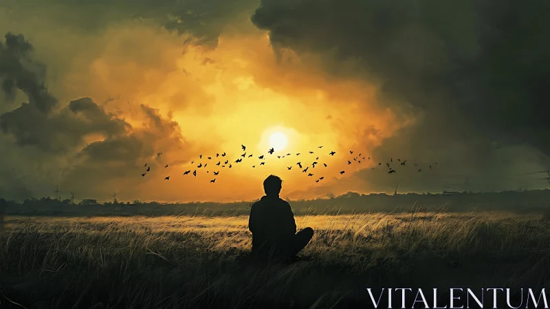 Golden sunset solitude with a quiet, thoughtful wanderer.