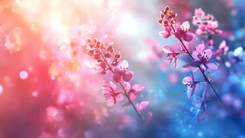 Cherry blossoms glow against ethereal bokeh in soft focus