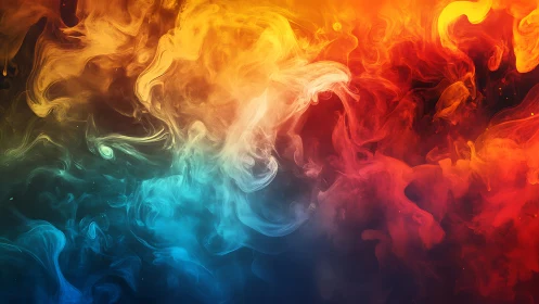 Chromatic smoke plumes merge in a high-contrast abstract field