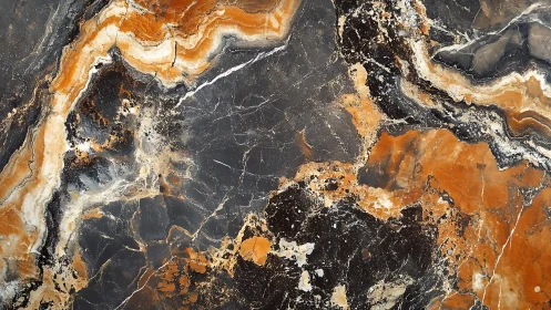 Dramatic Black and Orange Marble Texture with Natural Veining.