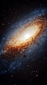 Spiral galaxy observed edge-on with bright core and dust lanes