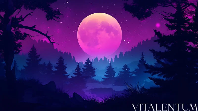 Moonlit forest dreams in glowing violet and indigo hush.