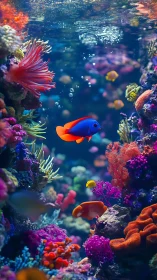 Vibrant reef fish drift through a glowing coral sanctuary