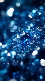 Blue sapphire gemstone amid glittering bokeh field.