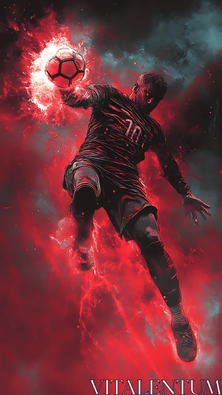 Digital rendering depicts suspended footballer with glowing ball