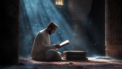Luminous devotion in a silent mosque of drifting starlight.