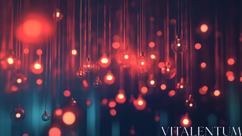 Hanging Glass Bulbs with Red Glowing Lights in Modern Art Style.