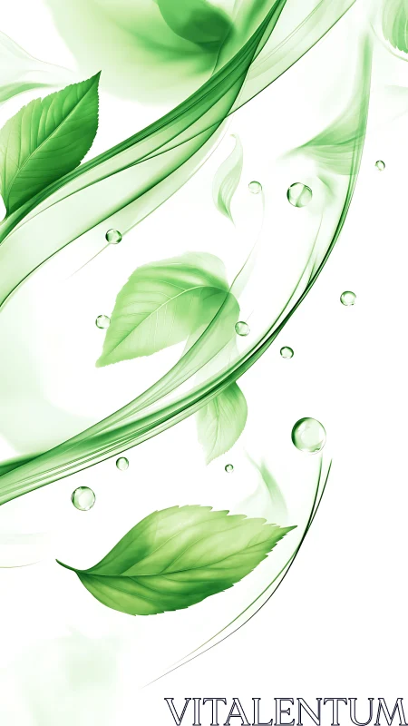 Whispering green leaves riding bright watercolor currents.