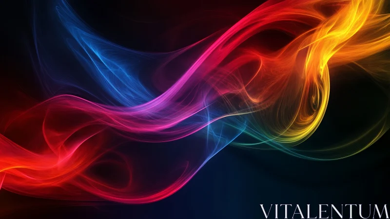 Digital painting of luminous chromatic waveforms in motion.