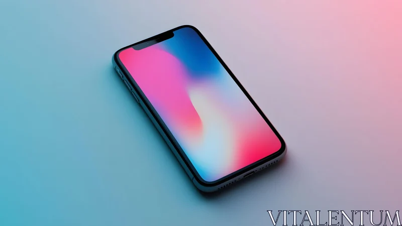 Modern smartphone with vibrant gradient screen on pastel background.