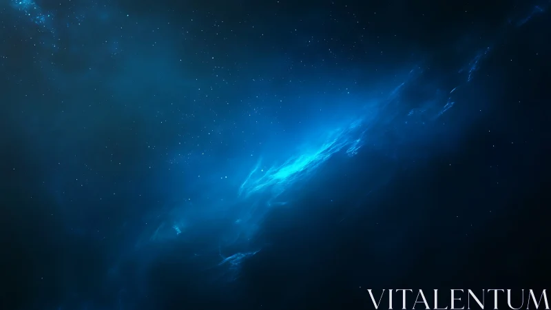 Deep blue cosmic nebula with stars in silent void.
