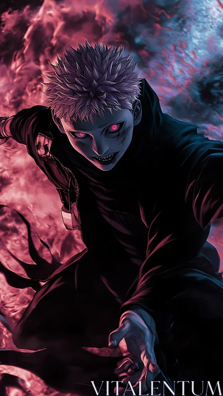 Cursed flame warrior lunges through swirling crimson night.