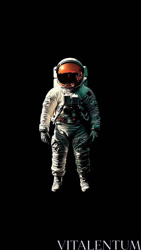 Lone voidwalker drifts in starless black, visor aflame.