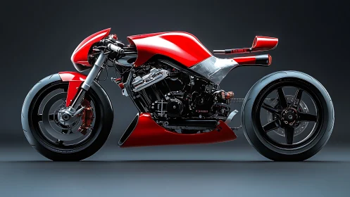 Sleek red futuristic motorcycle ready to ignite your imagination.