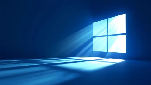 Sunlit Window Logo in Minimalist Blue Room, Digital Art Style.