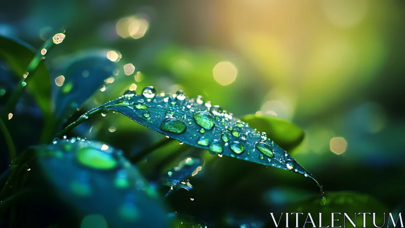 Morning dew sparkles across vivid green leaf surface