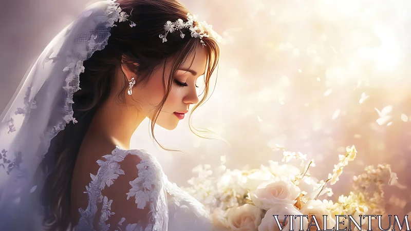 Softly lit bride portrait glows in romantic pastel light