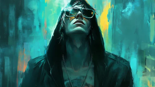 Cool hooded dreamer soaking in neon night lights.