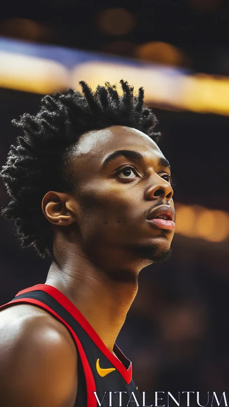 Basketball player is captured courtside under arena lighting