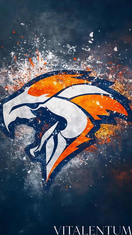 Galloping horse emblem bursts through dark splattered background