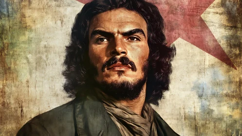 Bearded man portrait before weathered flag background.