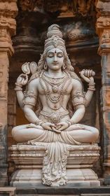 Stone stillness hums as serene deity watches passing time