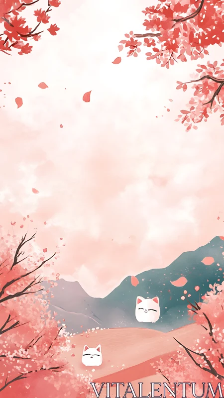Soft fox spirits wander through blushing cherry valleys.