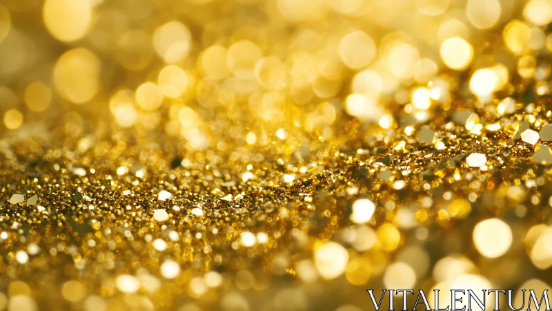 Macro view gold glitter bokeh with luminous highlights.
